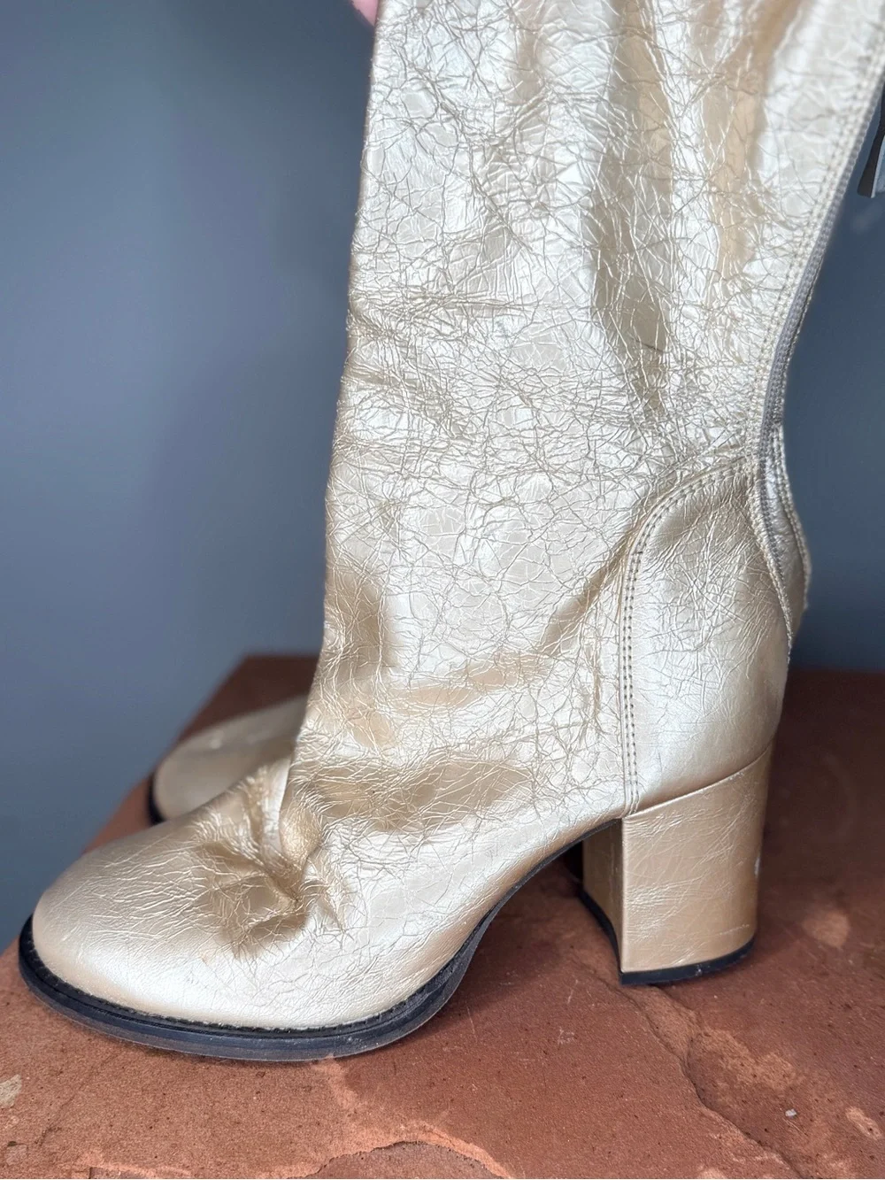 Free People Ellee Gold Metallic Date Night Block Leather Boots